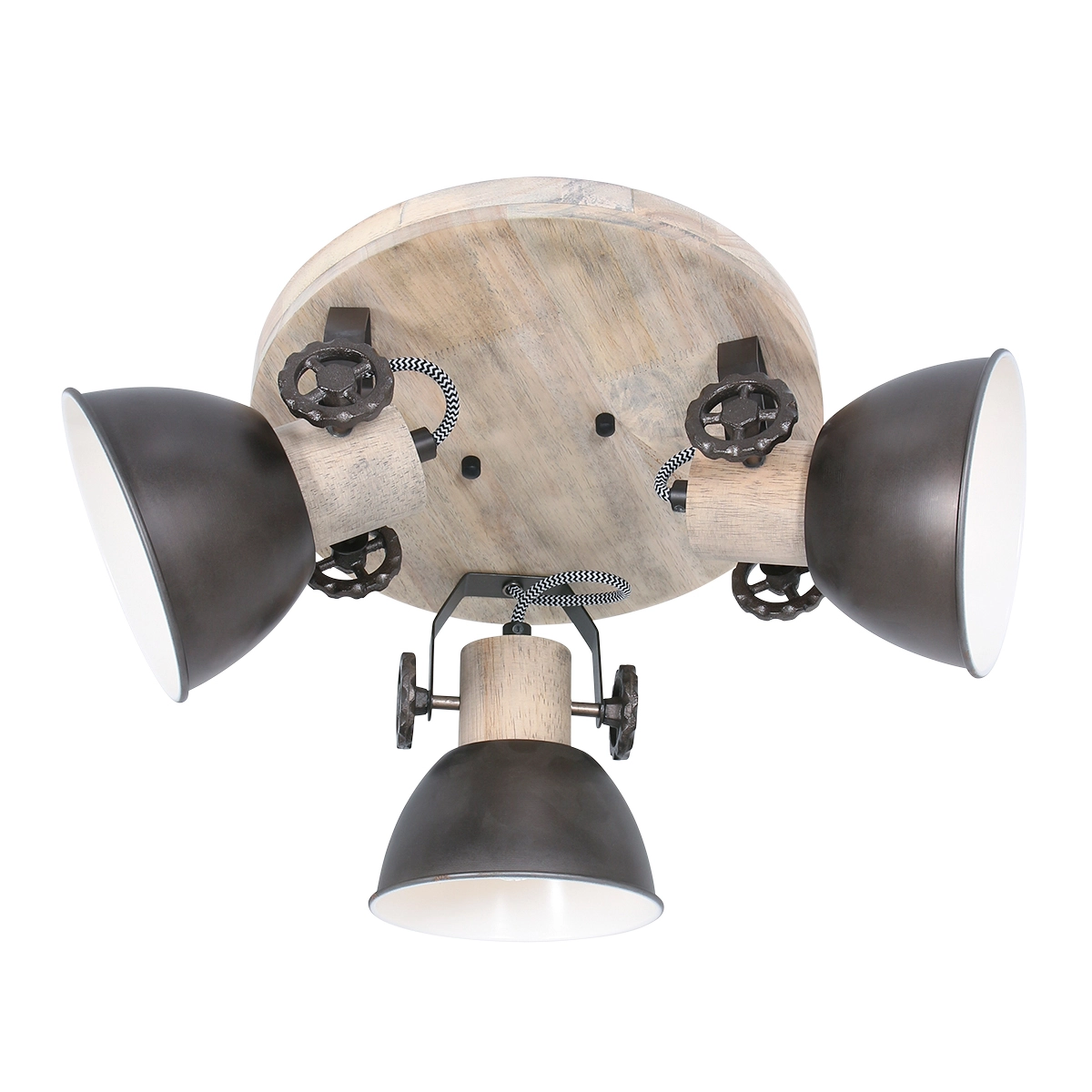 Industriële plafondlamp Gearwood 3-lichts antraciet met hout