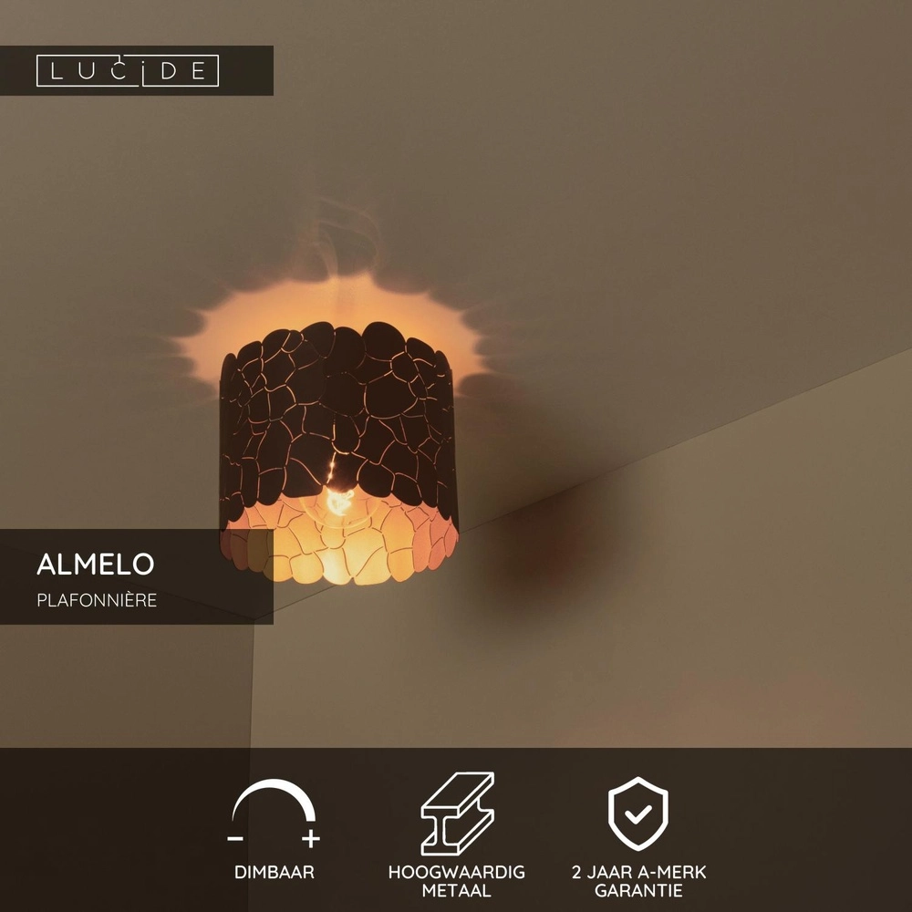 Plafondlamp Almelo zwart met gouden binnenkant Ø 25,5cm Lucide 5411212211859