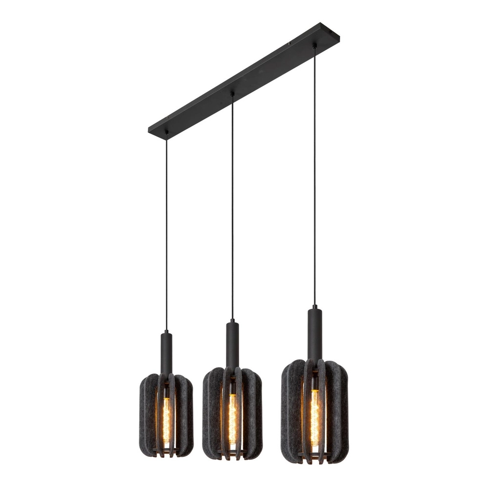 Strakke hanglamp Rafal 3-lichts zwart met grijs Lucide 5411212452771