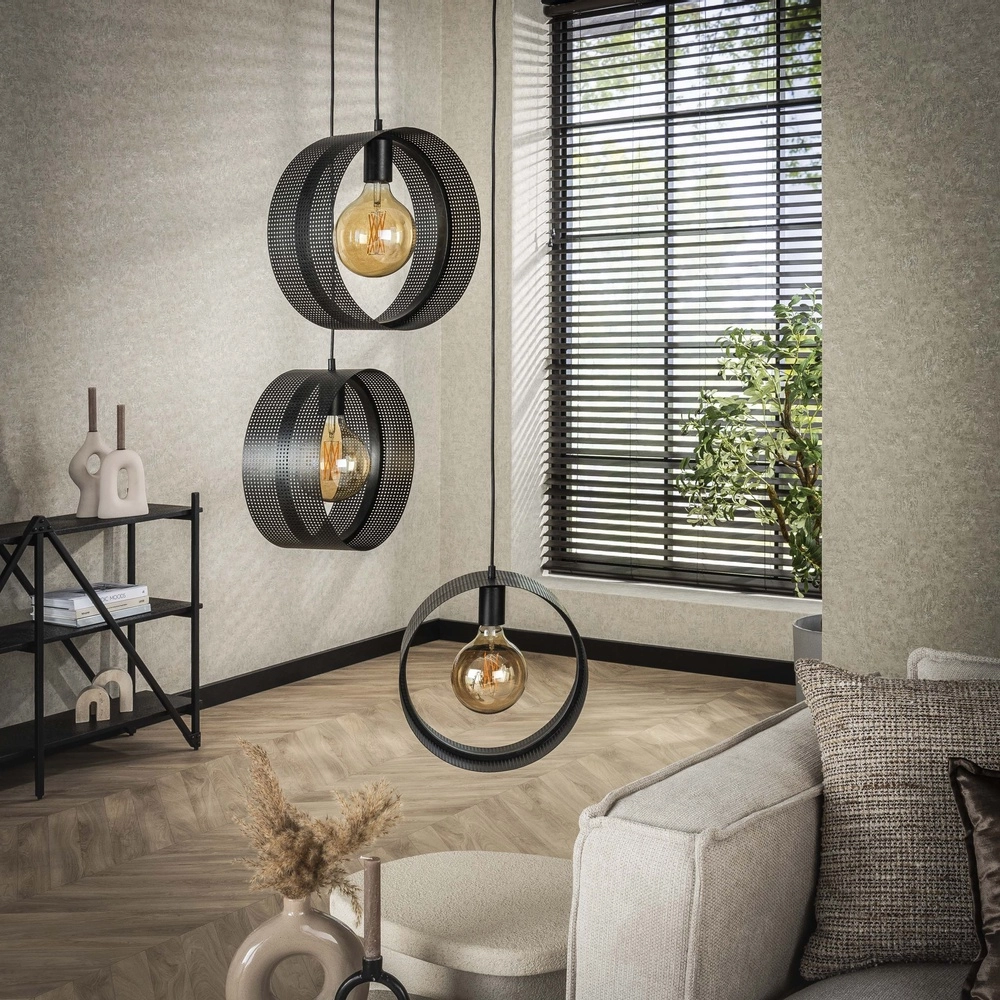 Landelijke hanglamp Ring charcoal - 3x E27 Lyora 8716803510975