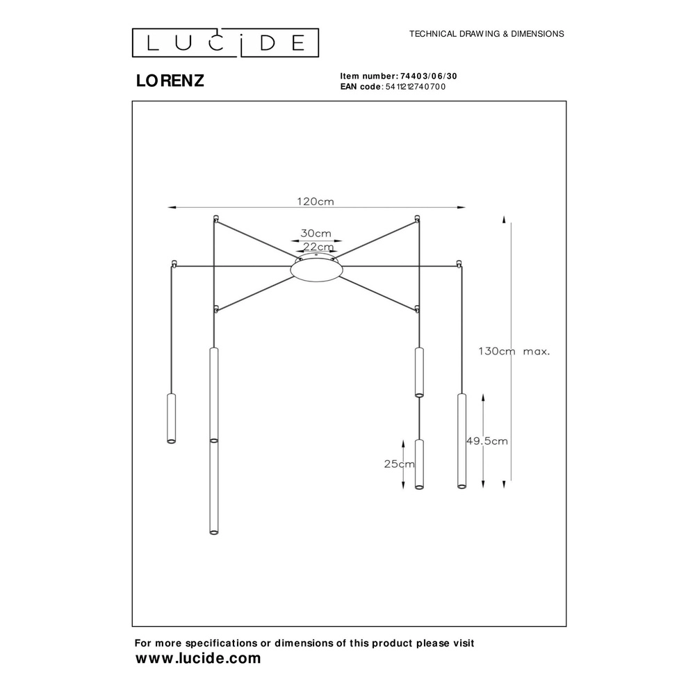 6-lichts hanglamp Lorenz design zwart Lucide 5411212740700