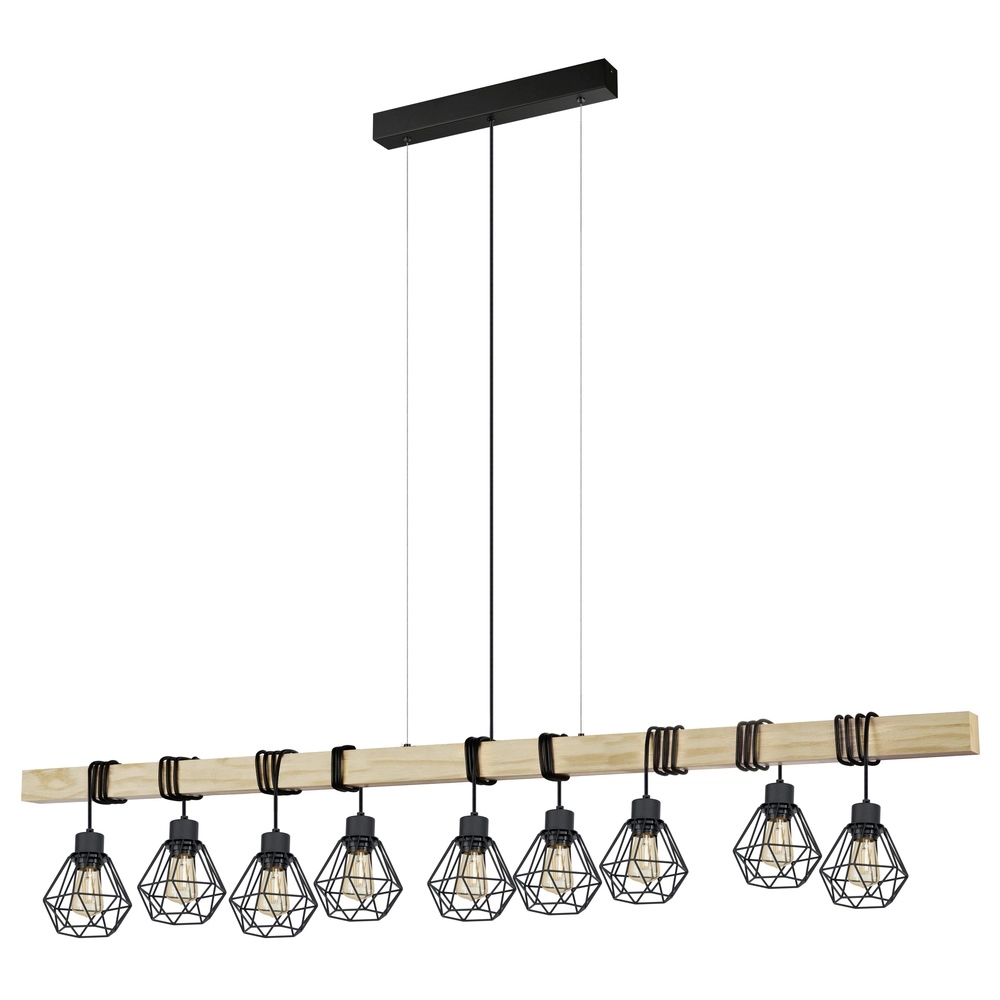 9-lichts hanglamp Townshend 5 eetkamer - zwart met hout