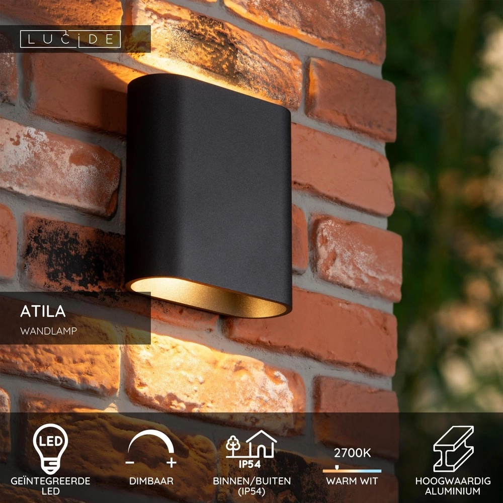 Design wandlamp Atila up en down zwart IP54 Lucide 5411212680112