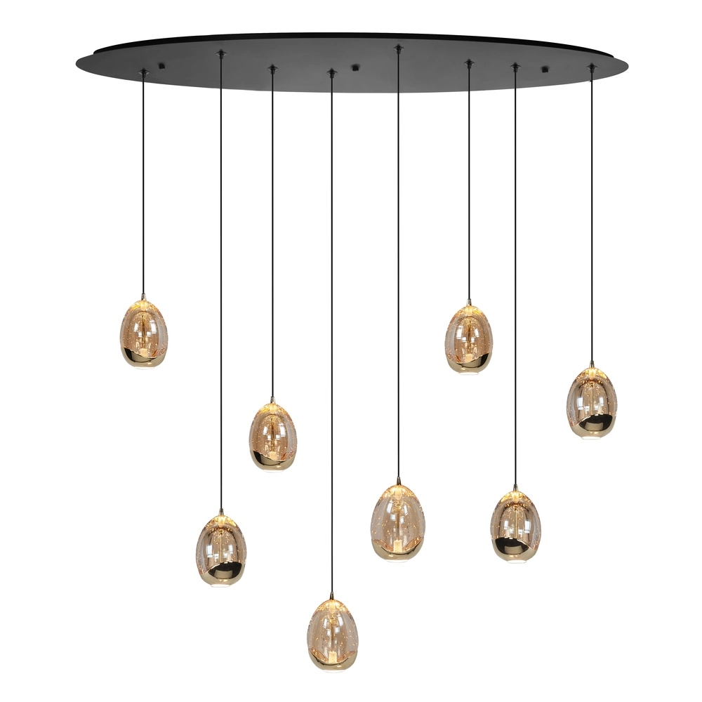 Hanglamp Golden Egg zwart 8-lichts ovaal