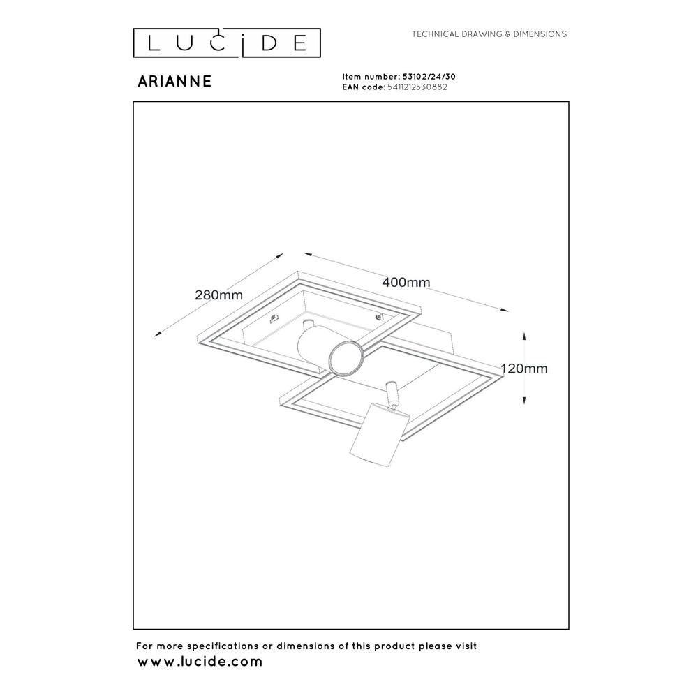 Design plafondlamp Arianne led met 2x GU10 zwart Lucide 5411212530882