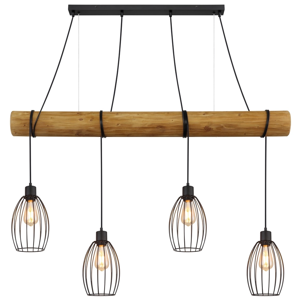 Landelijke hanglamp Berti 4-lichts hout met zwart Globo 9007371583591