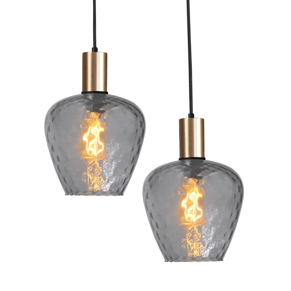 6-lichts hanglamp - goud - Porto met Diamond smoke glazen Masterlight 8718121270487