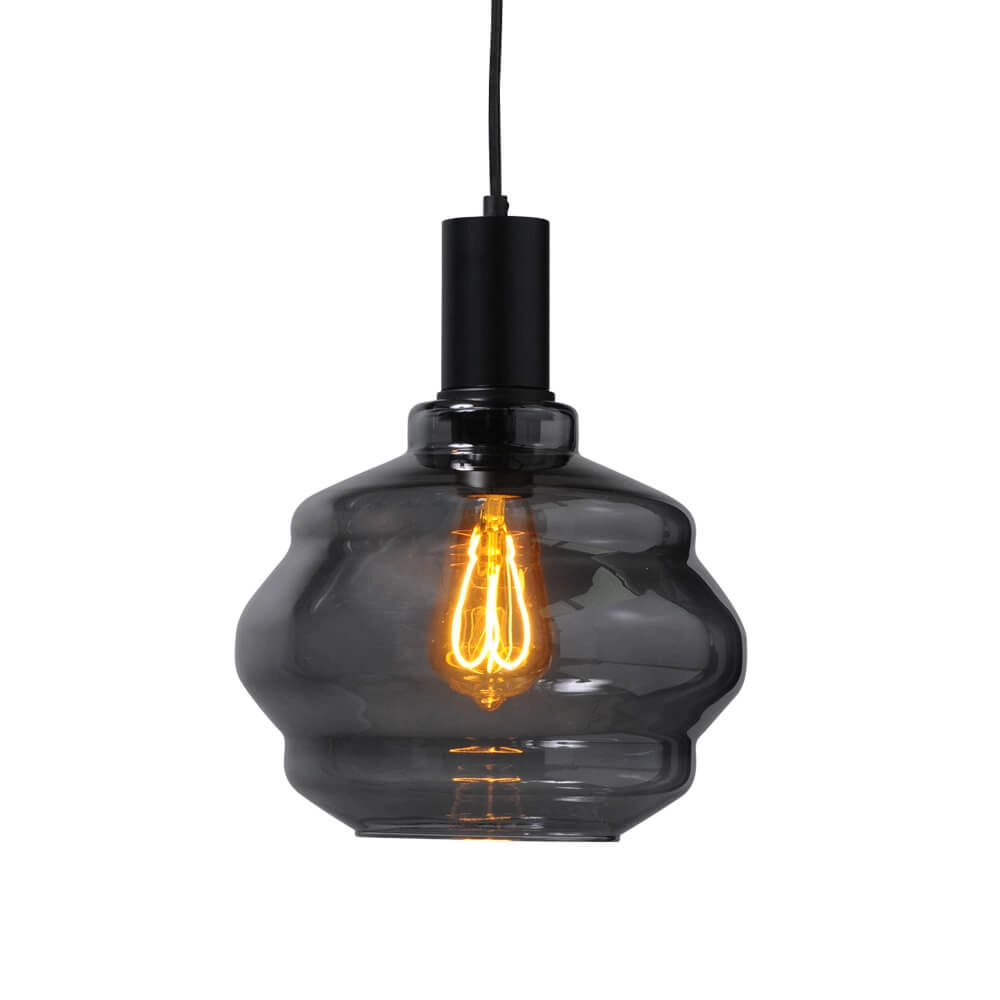 3-lichts hanglamp - zwart - Porto met Ball smoke glazen - Ø 24cm Masterlight 8718121269481