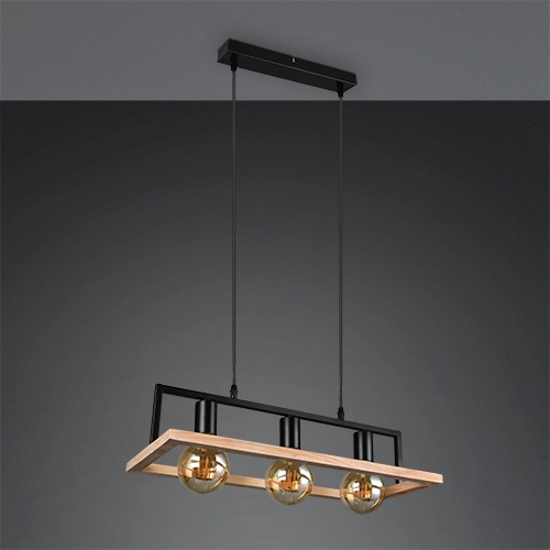 Design hanglamp Bano zwart met hout Trio 4017807673364