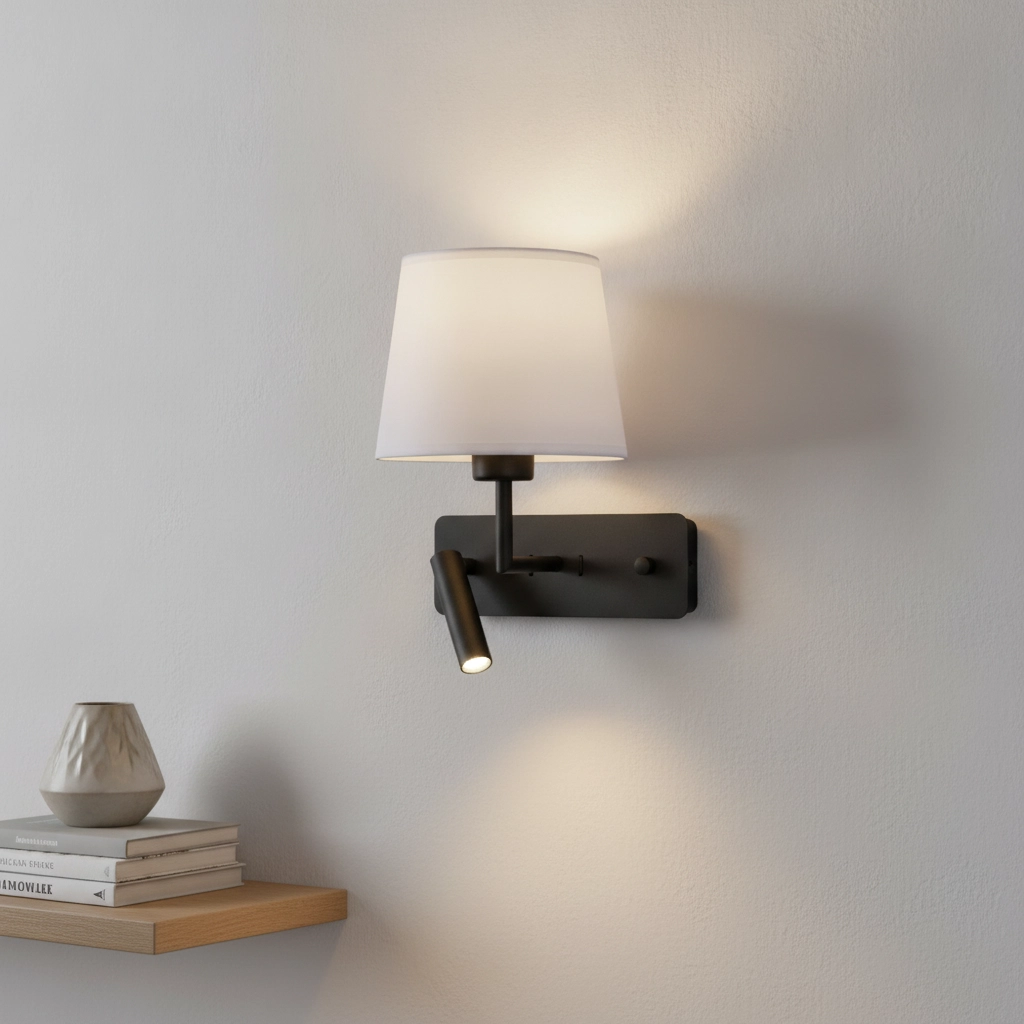 Wandlamp Savona zwart met witte kap