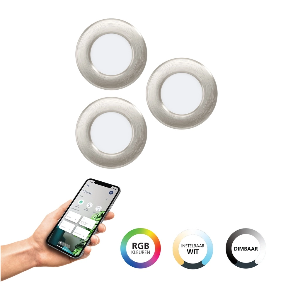 IP44 inbouwspot Fueva 6-Z Zigbee - rvs - Ø 8,8cm