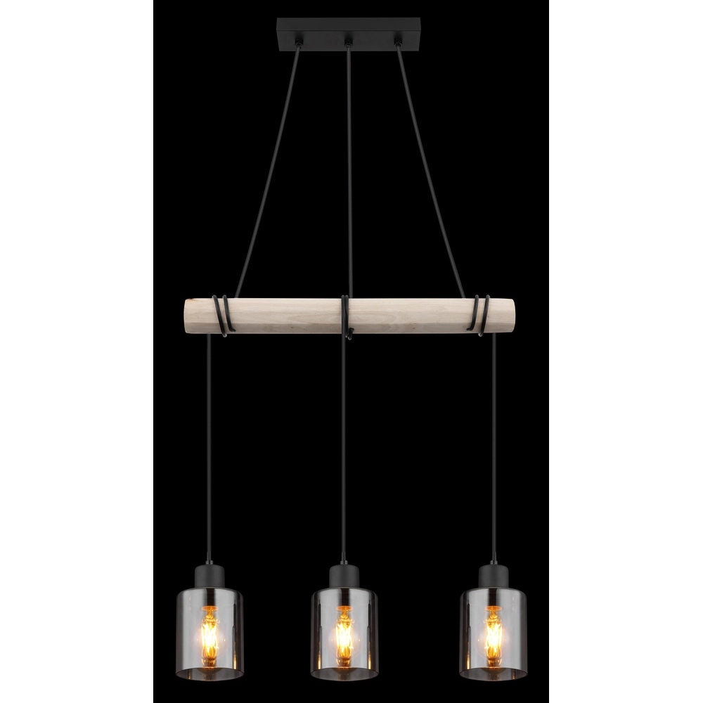 3-lichts hanglamp Hadera zwart met smoke glas Globo 9007371438419