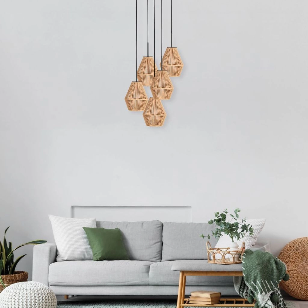 Hanglamp 5-lichts Ropex met rotan kappen Steinhauer 8712746183207