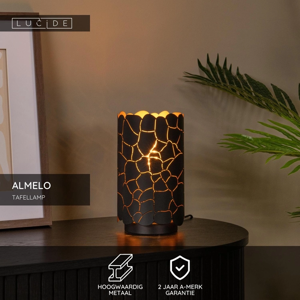 Tafellamp Almelo zwart met gouden binnenkant Ø 15cm Lucide 5411212211903