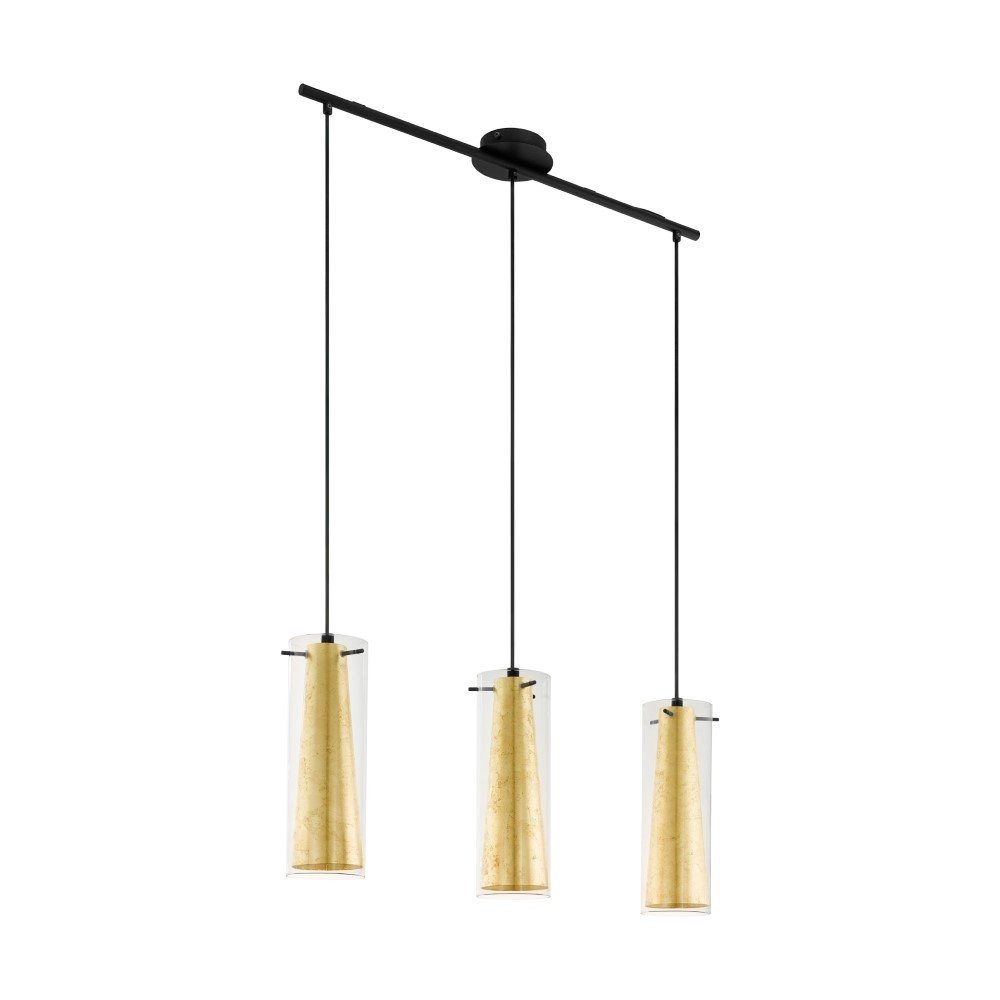 Eetkamer hanglamp Pinto Gold 3-lichts zwart met goud Eetkamer hanglamp Pinto Gold 3-lichts zwart met goud