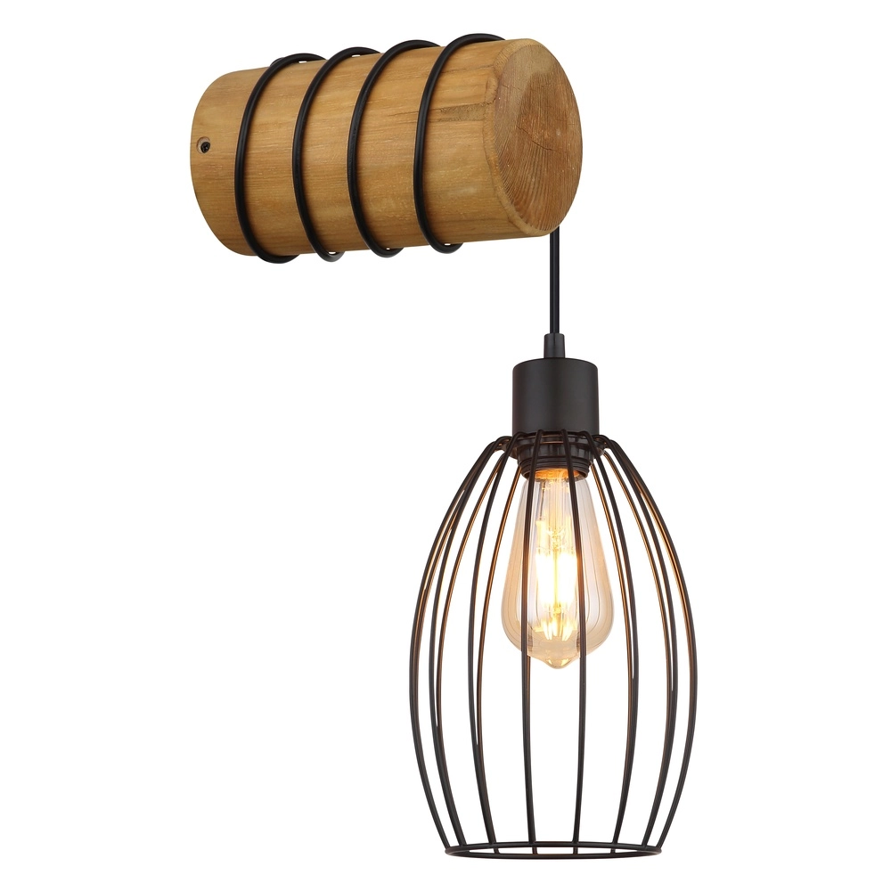 Wandlampje Berti zwart met hout
