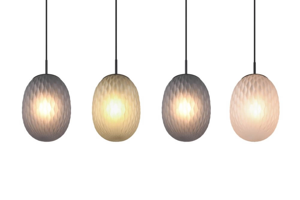 4-lichts hanglamp Facette met geribbeld gekleurd glas Trio 4017807616842