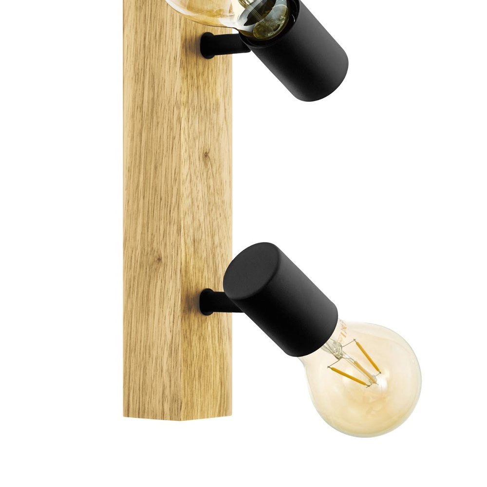 Landelijke plafondlamp Townshend 3 3-lichts zwart met hout Eglo 9002759994792
