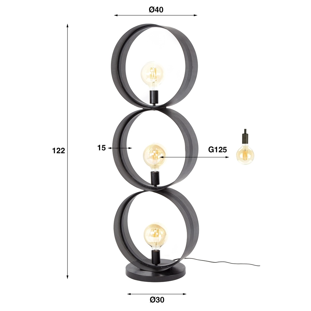 Landelijke vloerlamp Ring charcoal - 3x E27 Lyora 8716803510968