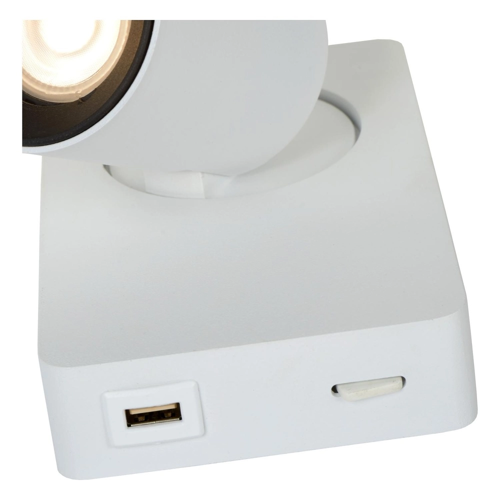 Bedlampje Nigel met USB oplaadpunt wit Lucide 5411212092748