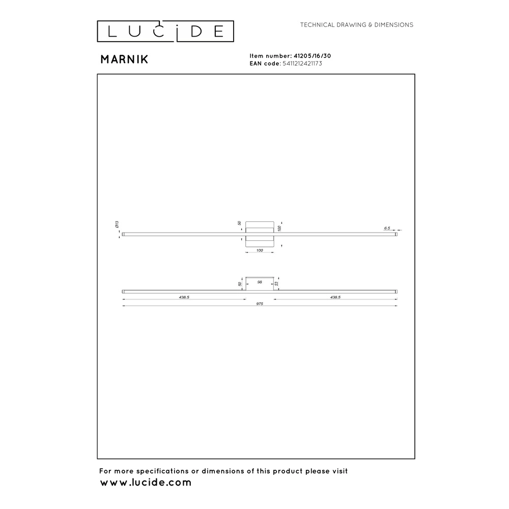 Wandlamp Marnik 94,5cm zwart Premium by Lucide 5411212421173