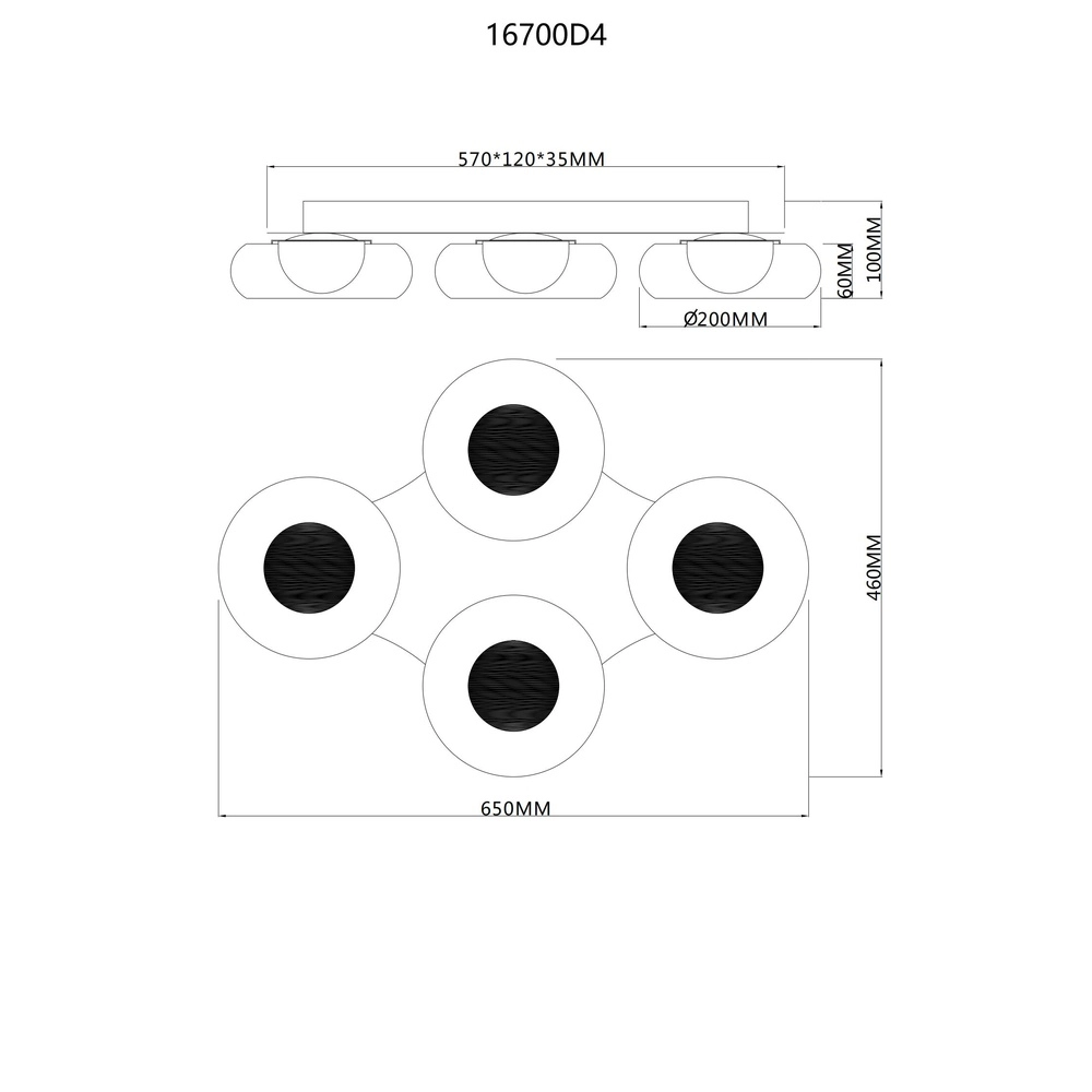 Design plafondlamp Carlene 4-lichts zwart Globo 9007371575176