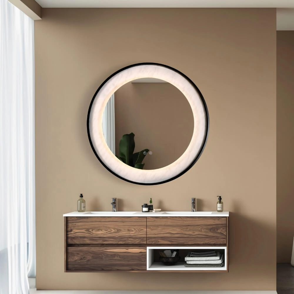 Badkamer spiegel Luxo zwart met licht Searchlight 5053423272092