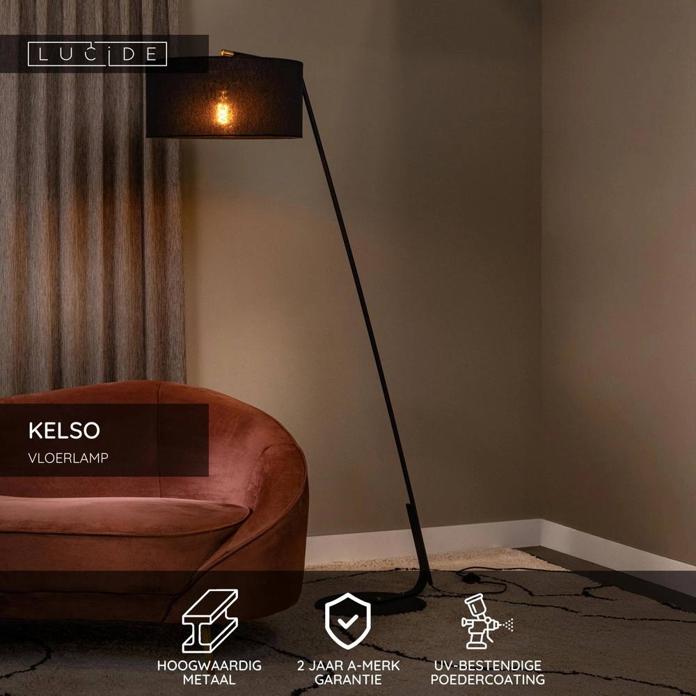 Vloerlamp Kelso zwart Lucide 5411212441966