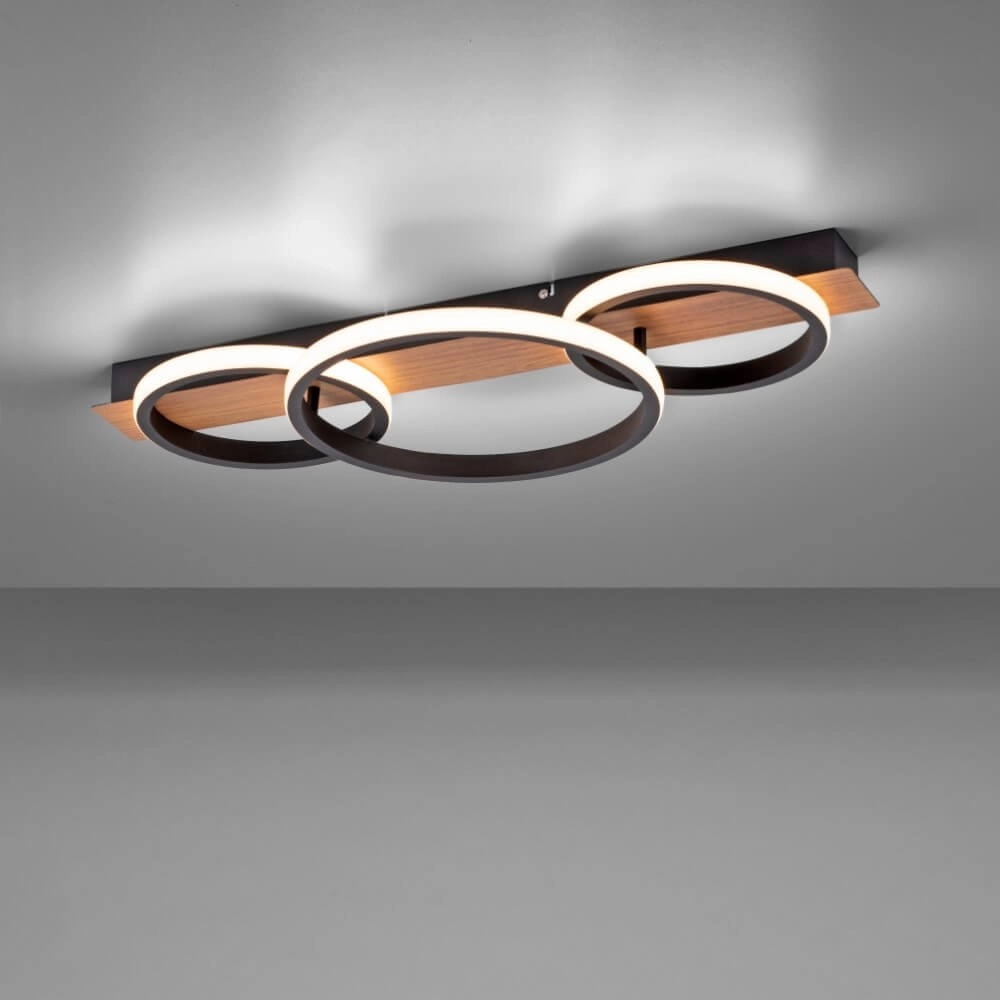 Plafondlamp Trooper zwart met hout 68cm Just Light 4043689982195
