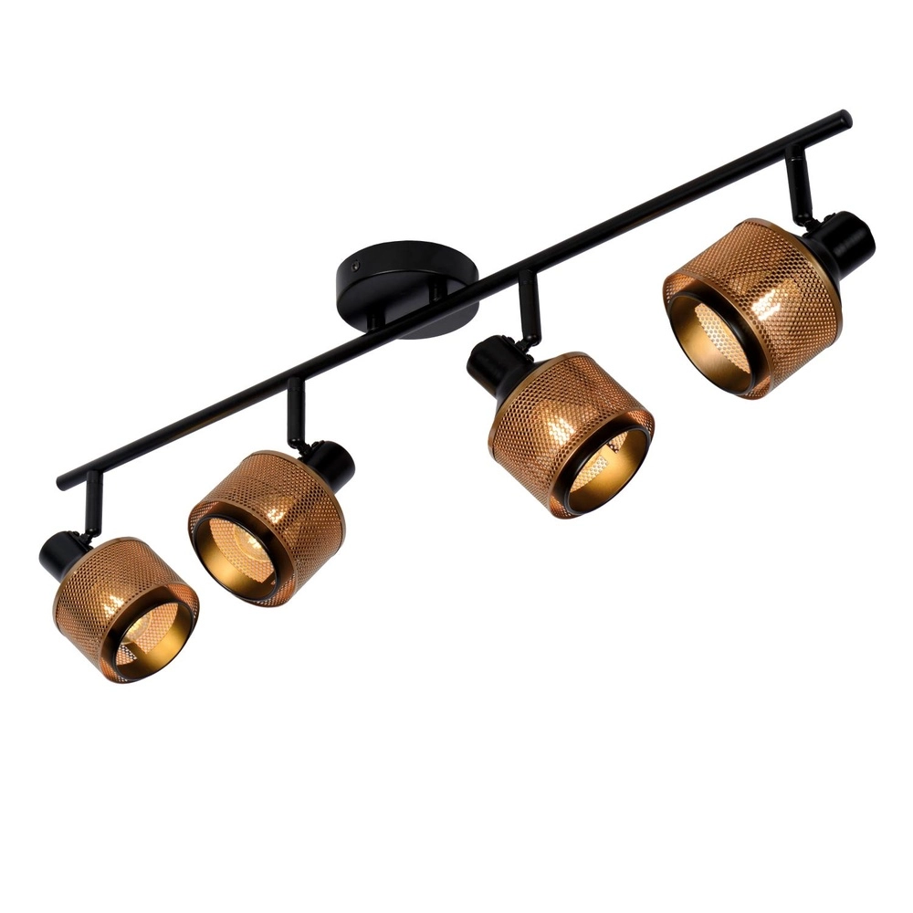 Plafondlamp Rafa 4-lichts zwart met koper Lucide 5411212771308