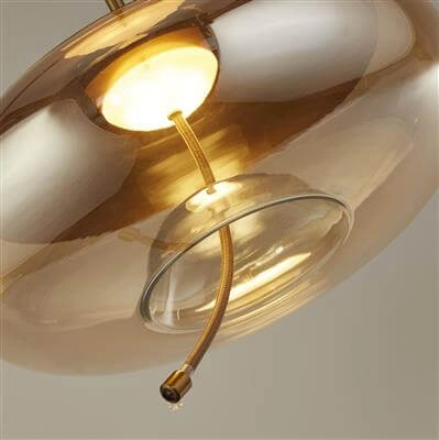 Hanglamp Glas Lisbon roodkoper met amber rondglas Searchlight 5053423188348