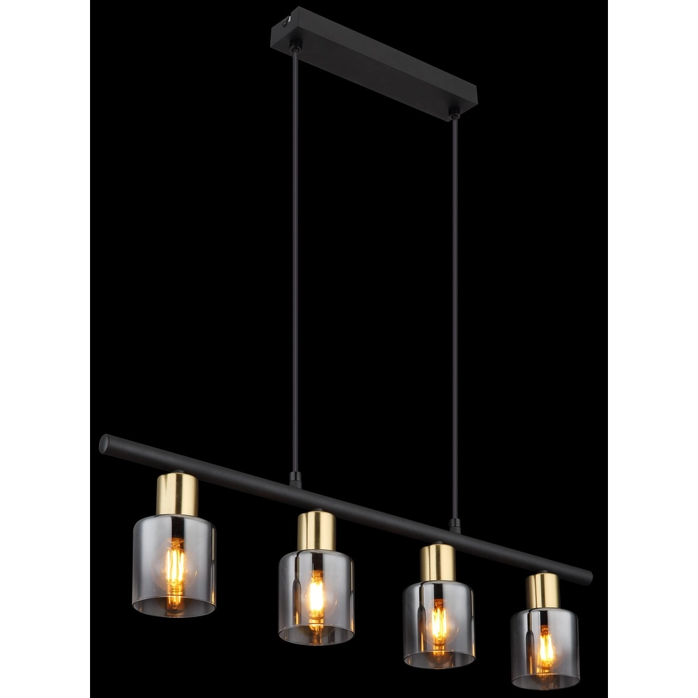 4-lichts hanglamp Hollsy zwart met smoke glas Globo 9007371454853