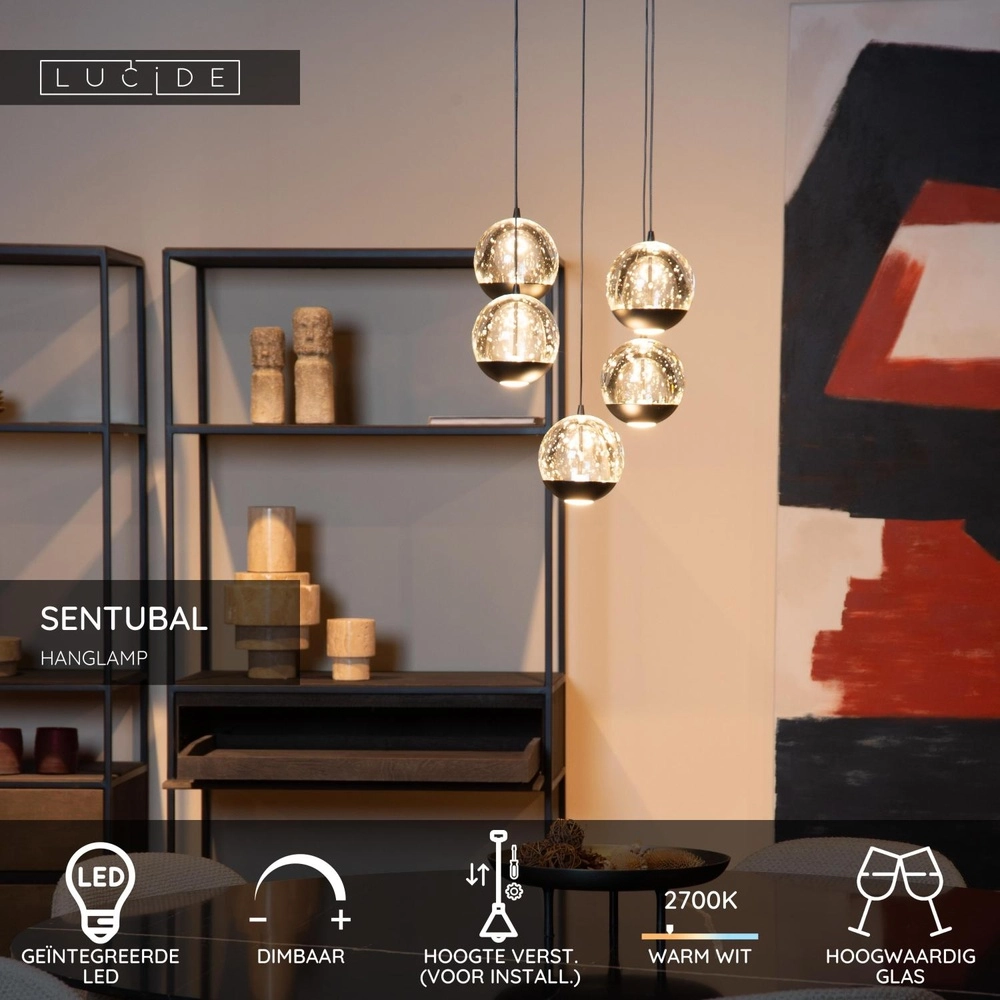 Design hanglamp Sentubal 5-lichts zwart rond Lucide 5411212134561