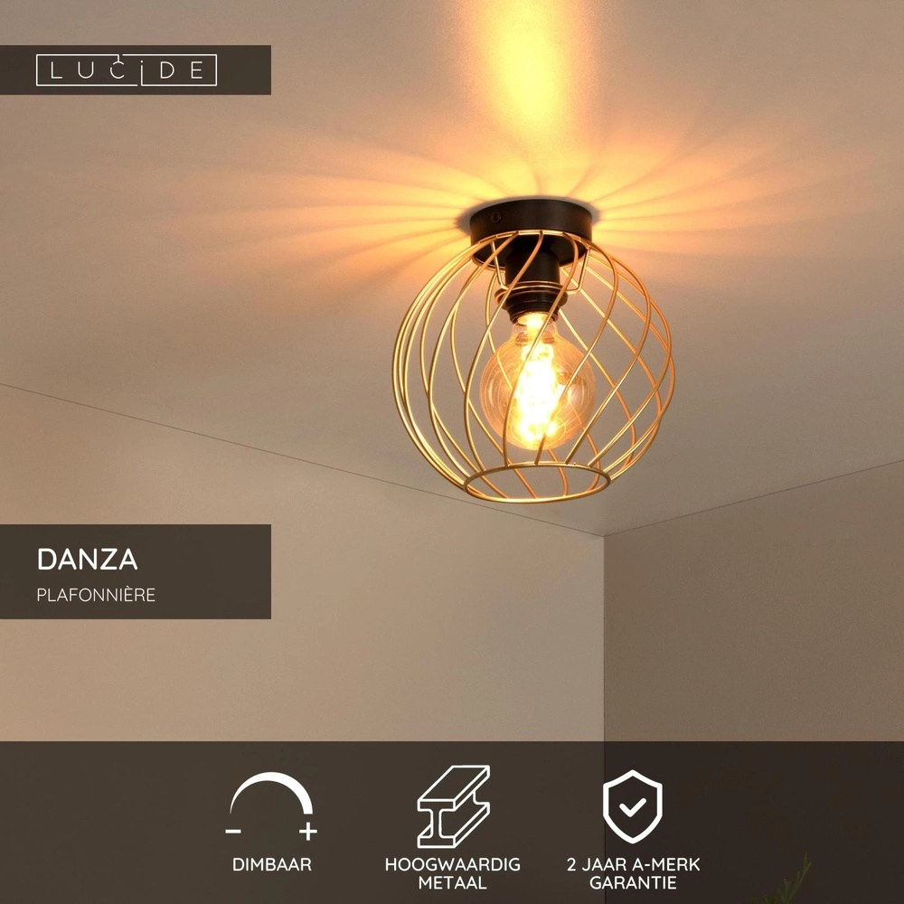 Plafondlamp Danza goud Ø 25cm Lucide 5411212211460