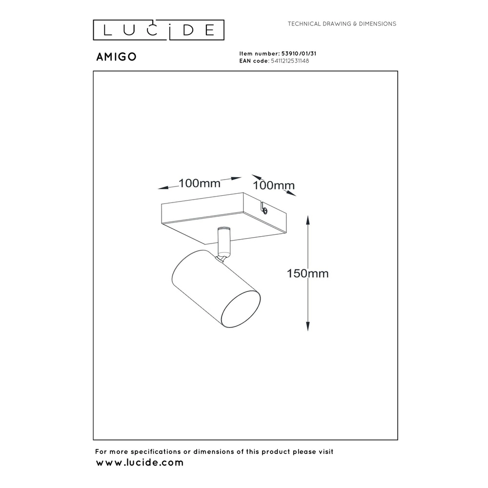 Plafondlamp Amigo enkel wit Lucide 5411212531148