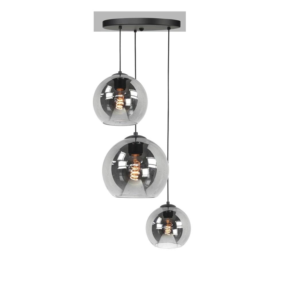 3-lichts hanglamp Fantasy zwart met smoke glas