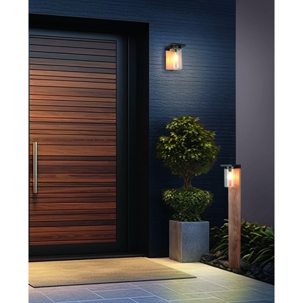 Wandlamp Ardila zwart met hout Trio 4017807603439