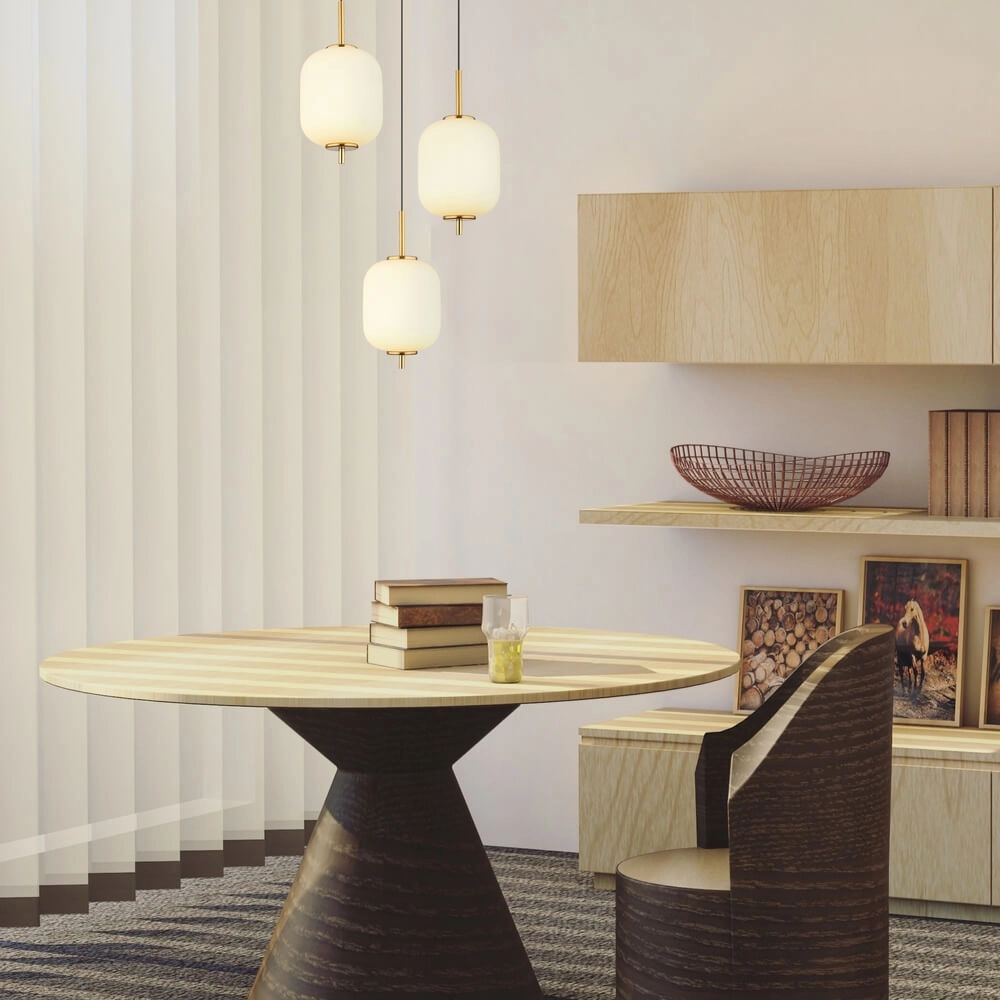 Gouden hanglamp Ewald 3-lichts Ø 37,5cm wit glas Globo 9007371446582