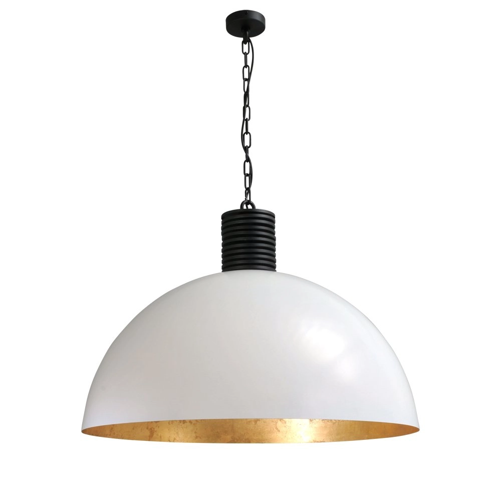 Stoere witte hanglamp Industria Bud 80cm wit met oudgoud