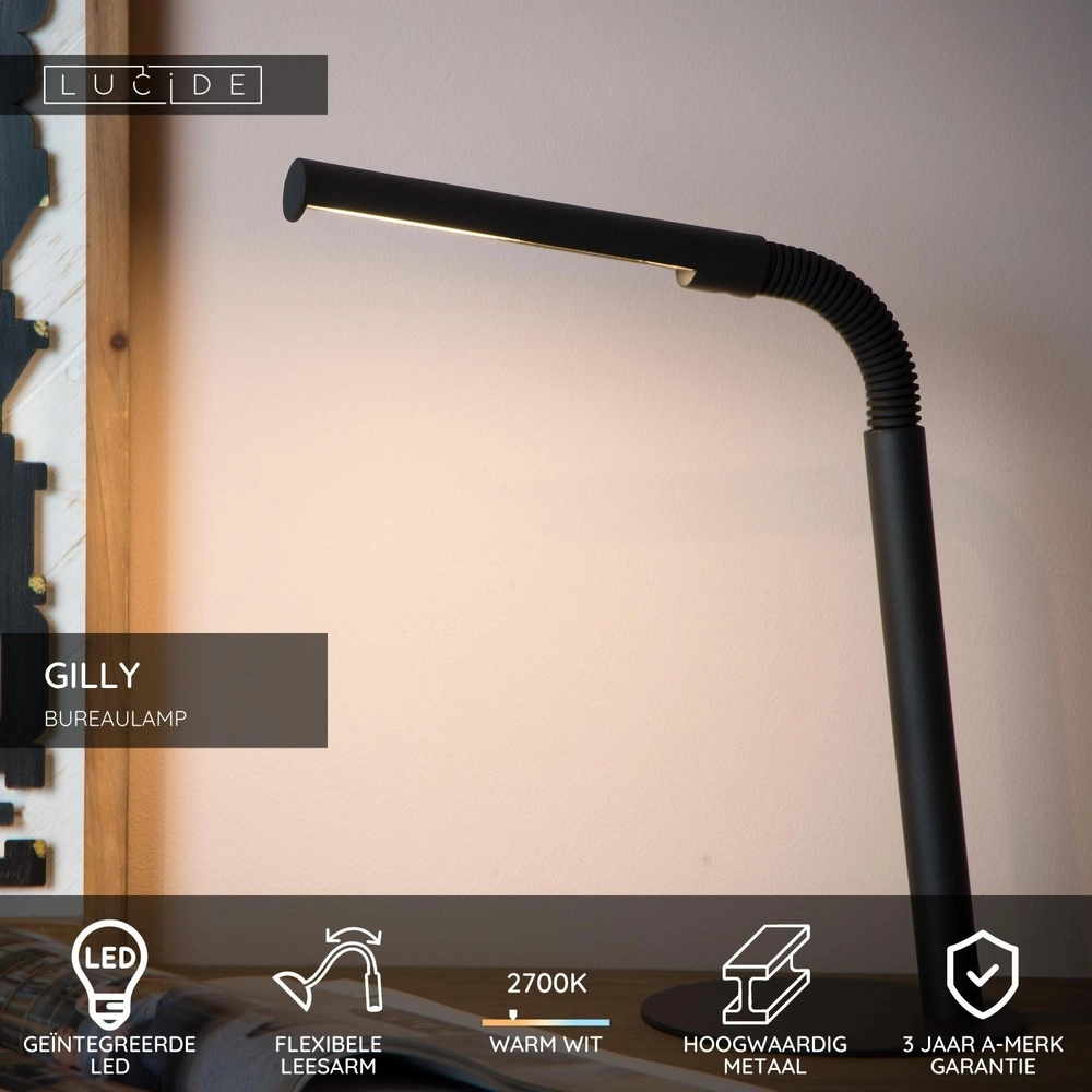 Bureaulamp Gilly zwart Lucide 5411212361080