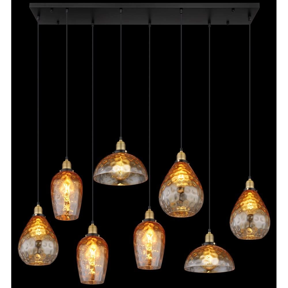 8-lichts hanglamp Salvy amber glas honinggraat Globo 9007371448609