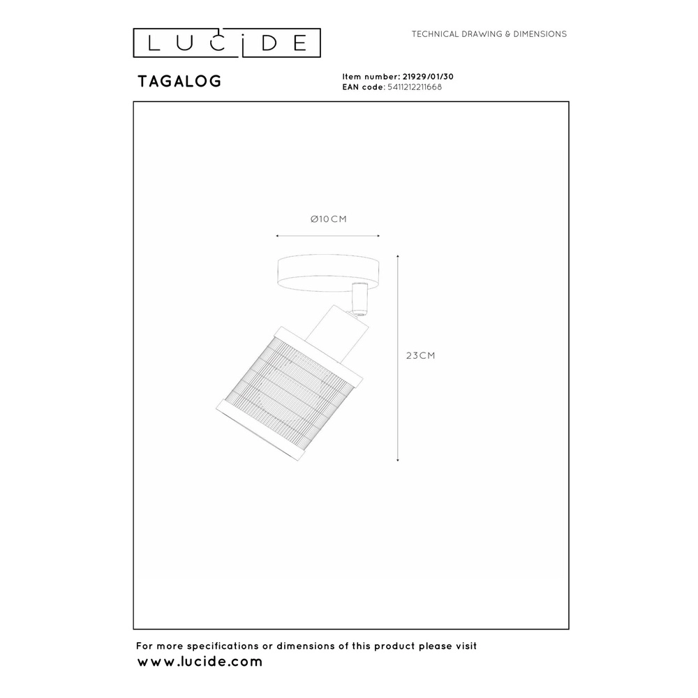 Plafondlamp Tagalog Ø 10cm zwart Lucide 5411212211668
