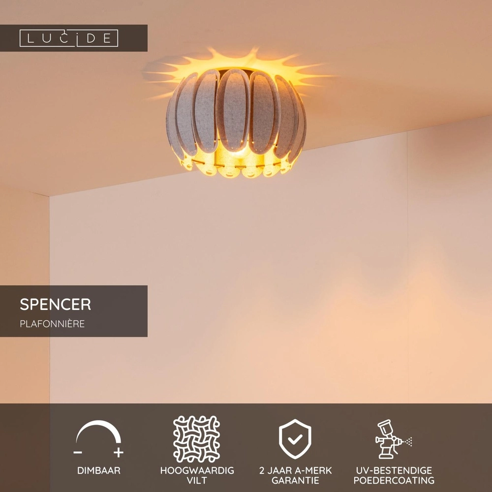 Plafondlamp Spencer Ø 30cm grijs Lucide 5411212343659