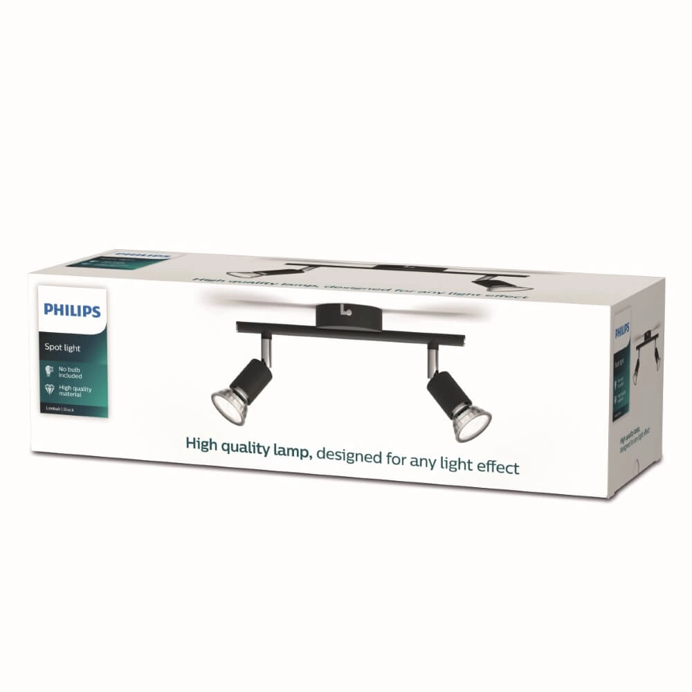 Zwarte plafondspot Limbali 2x GU10 Philips 8719514465237