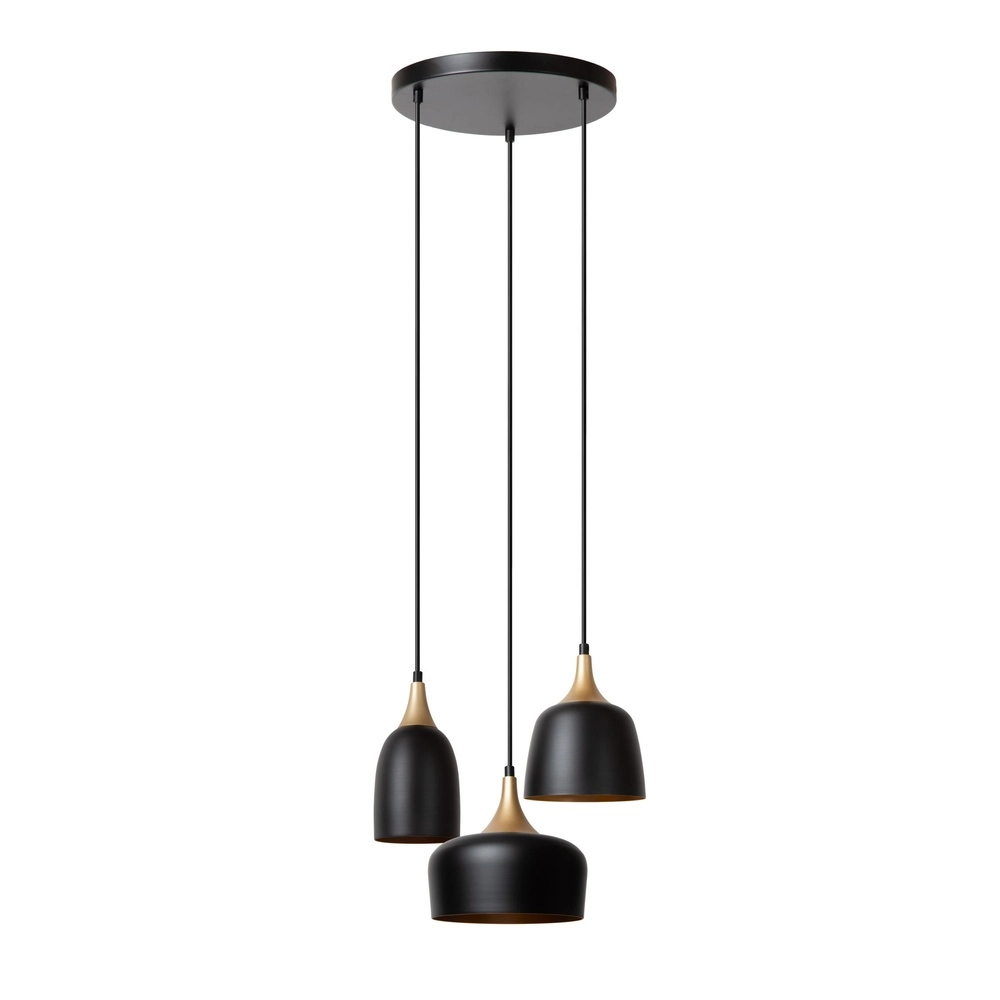 3-lichts hanglamp Chayanne design zwart met goud