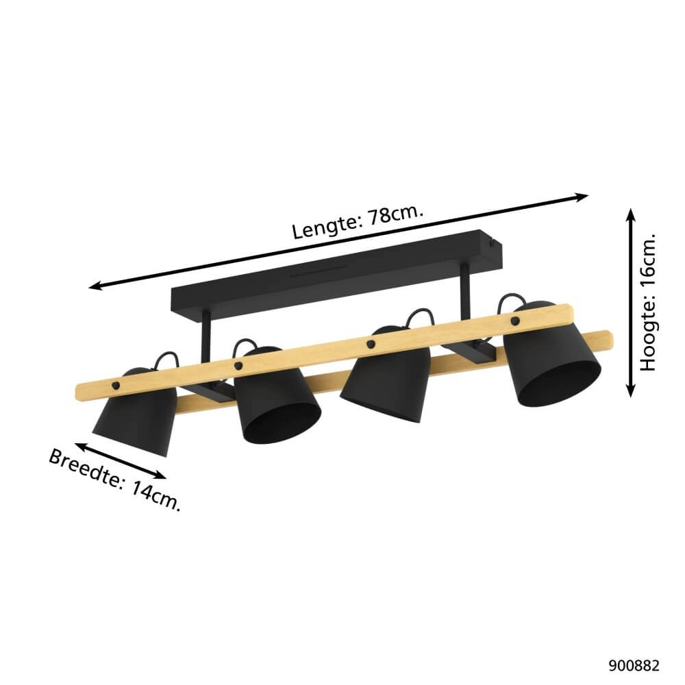 4-lichts plafondlamp Hornwood-Z zwart Eglo 9008606274284
