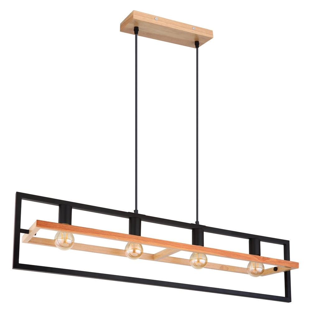 4-lichts hanglamp Erica zwart met hout Globo 9007371433711