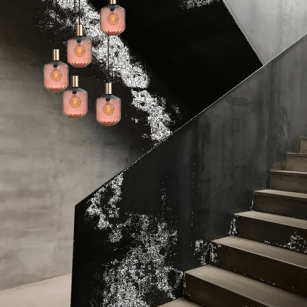 5-lichts vide hanglamp - goud - Porto met Jagger red glazen - Ø 24cm Masterlight 8718121271101
