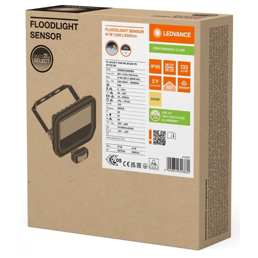 Schijnwerper Vance 41W - 3000K zwart met sensor Lyora 4099854306860