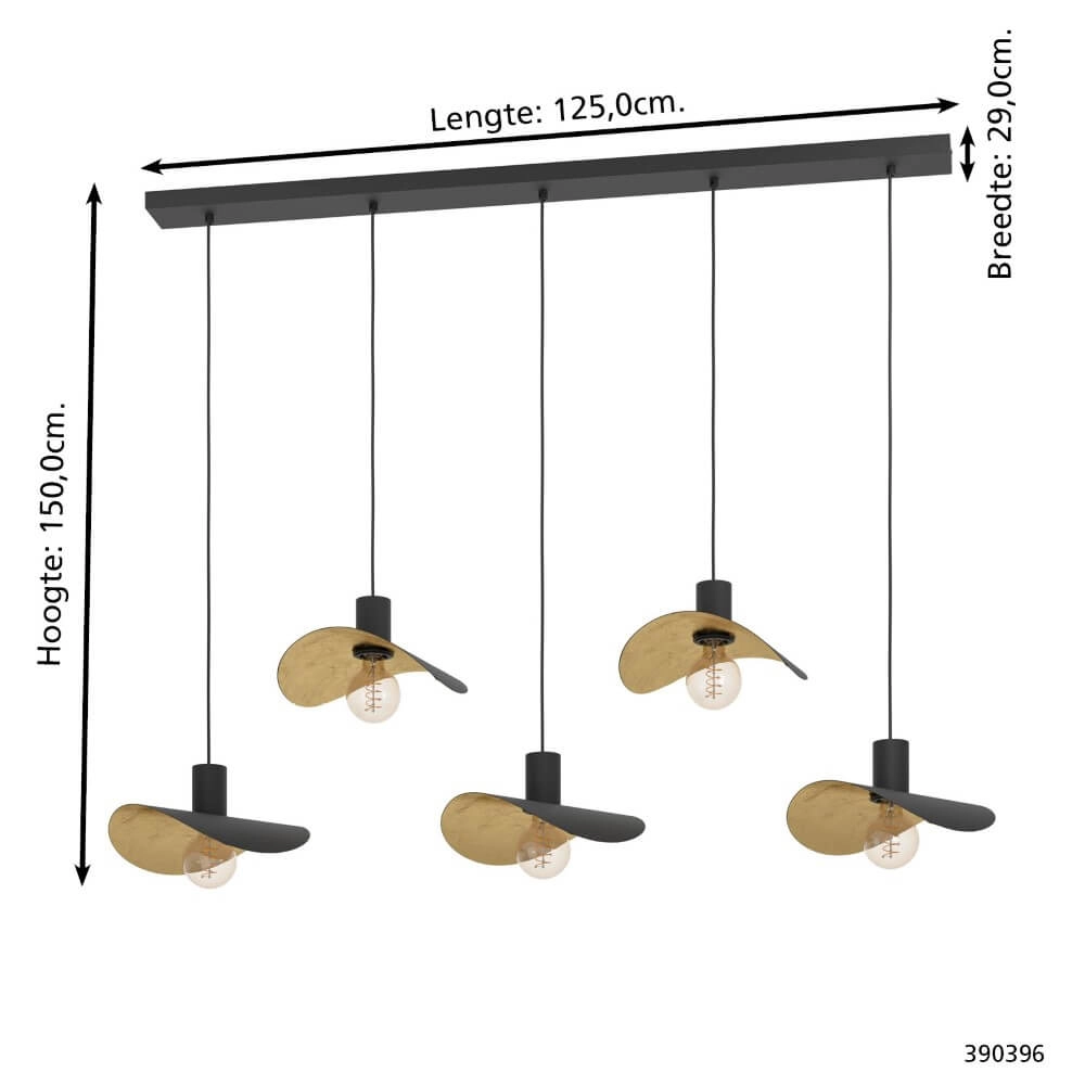 Zwarte hanglamp Saceda met goud 5-lichts Stars of Light 9008606292325